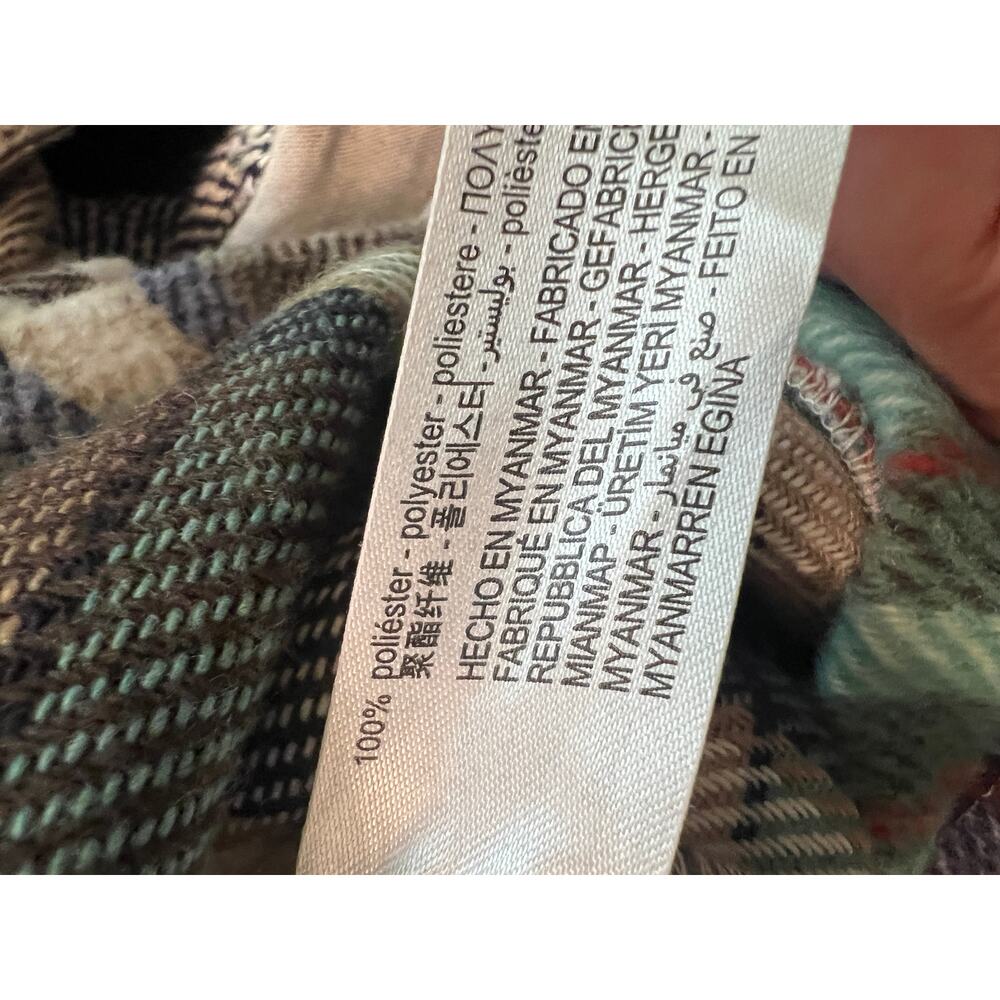 Zara Women's Large Button Down Shirt Check Plaid Beige Green Oversized Jacket - Picture 8 of 8